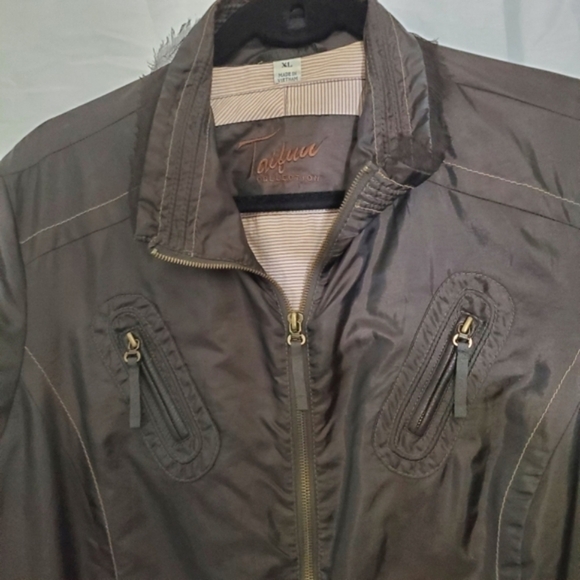 Brown Tulle Trim Moto Jacket Size XL Raw Edge Lined Retro Zipper Pockets Biker - Picture 2 of 15
